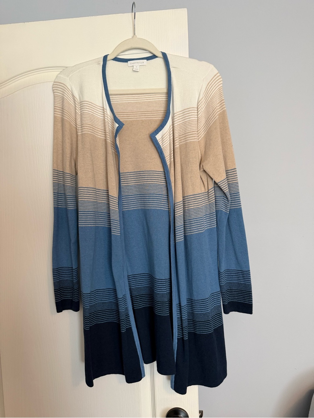 Charter Club Ombre Stripe Open Cardigan - Cream/Tan/Blue/Navy